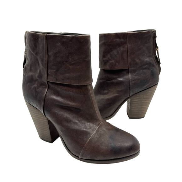 Rag & Bone | Newbury Chocolate Brown Leather Classic Ankle Boots Back Zip Bootie - Picture 1 of 15